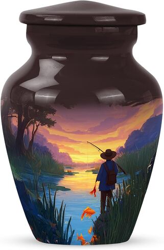 Fishing Cremation Urns for Human Ashes Adult Female & Male - Blue Fisherman Urn for Ashes for Women - Decorative Urns for Mom, Funeral, Burial, Home - Handcrafted Large Size - 10 Inch in Saudi Arabia