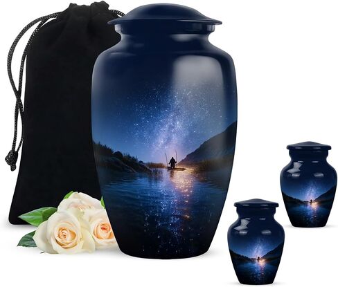 Fishing Cremation Urns for Human Ashes Adult Female & Male - Blue Fisherman Urn for Ashes for Women - Decorative Urns for Mom, Funeral, Burial, Home - Handcrafted Large Size - 10 Inch in Saudi Arabia
