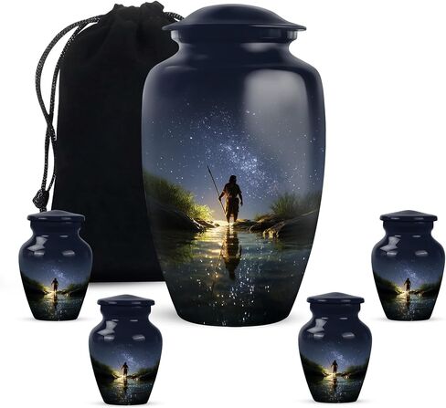 Fishing Cremation Urns for Human Ashes Adult Female & Male - Blue Fisherman Urn for Ashes for Women - Decorative Urns for Mom, Funeral, Burial, Home - Handcrafted Large Size - 10 Inch in Saudi Arabia