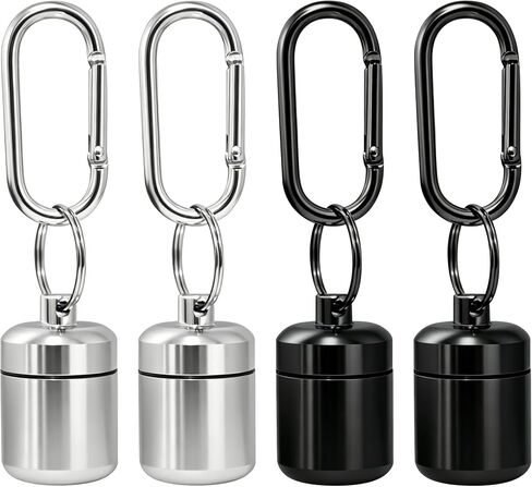 4 Pack Waterproof Metal Earplug Case with Keychain, Hard Aluminum Alloy Mini Pill Box, Portable Travel Ear Plug Holder, Waterproof Small Storage Container for Earplugs, Pills （Black & Silver） in Saudi Arabia
