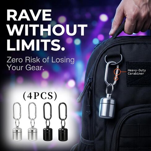 4 Pack Waterproof Metal Earplug Case with Keychain, Hard Aluminum Alloy Mini Pill Box, Portable Travel Ear Plug Holder, Waterproof Small Storage Container for Earplugs, Pills （Black & Silver） in Saudi Arabia