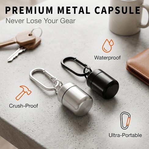 4 Pack Waterproof Metal Earplug Case with Keychain, Hard Aluminum Alloy Mini Pill Box, Portable Travel Ear Plug Holder, Waterproof Small Storage Container for Earplugs, Pills （Black & Silver） in Saudi Arabia