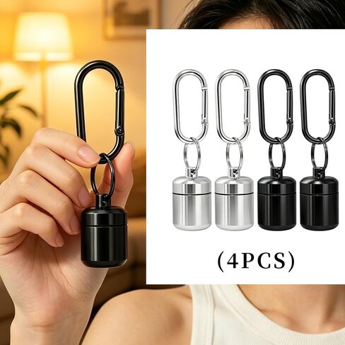 4 Pack Waterproof Metal Earplug Case with Keychain, Hard Aluminum Alloy Mini Pill Box, Portable Travel Ear Plug Holder, Waterproof Small Storage Container for Earplugs, Pills （Black & Silver） in Saudi Arabia