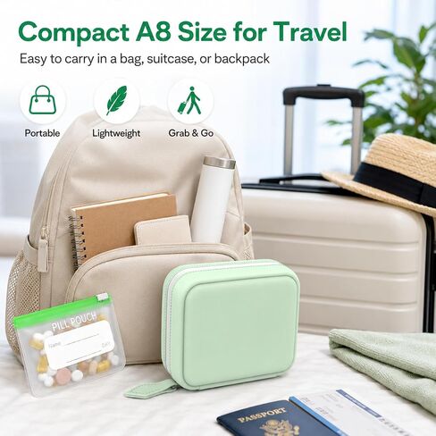 Waterproof Pill Organizer Binder with 14 Color-Coded Pouches, Green Travel Pill Organizer Pouch Set, Portable Pill Binder with Zipper Case for Meds, Vitamins, Supplements & Daily Essentials in Kuwait
