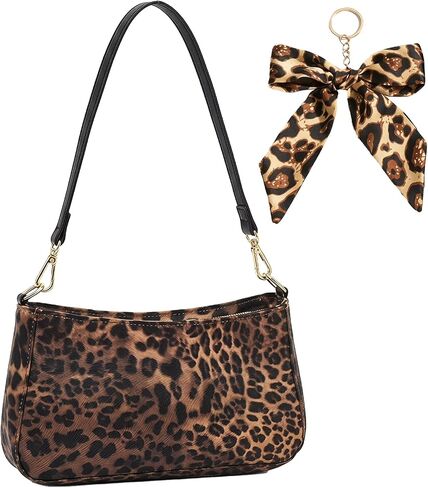 Women's Leopard Shoulder Bag with Detachable Bow Chain, Small Classic Purses Vegan Leather Clutch Tote HandBags in Saudi Arabia