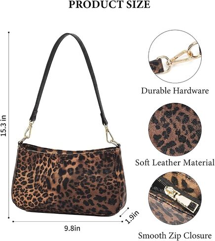 Women's Leopard Shoulder Bag with Detachable Bow Chain, Small Classic Purses Vegan Leather Clutch Tote HandBags in Saudi Arabia
