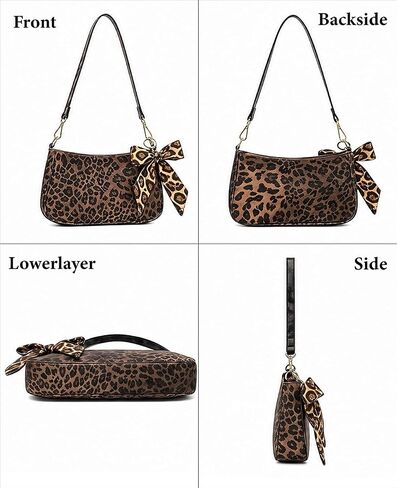 Women's Leopard Shoulder Bag with Detachable Bow Chain, Small Classic Purses Vegan Leather Clutch Tote HandBags in Saudi Arabia
