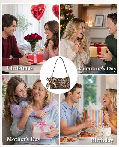 Women's Leopard Shoulder Bag with Detachable Bow Chain, Small Classic Purses Vegan Leather Clutch Tote HandBags in Saudi Arabia
