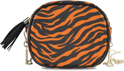ALAZA Tiger Stripe Wild Animal Print Cross Body Fashion Chain Bag كتف واحد محفظة جلدية PU للنساء الفتيات in Kuwait