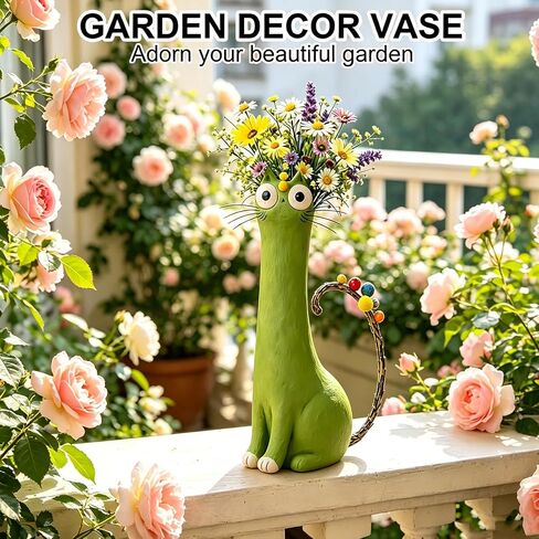 Handcrafted Ceramic Cat Vase, Whimsical Kitty Planter for Small Flowers, Boho Desk Shelf Decor, Unique Gift for Cat Lovers (Green) in Saudi Arabia