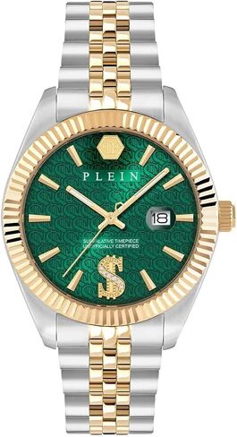 Philipp Plein Date Superlative Collection Luxury Mens Watch Timepieces with a Two Tone Bracelet and Case Featuring a Green Dial in Saudi Arabia