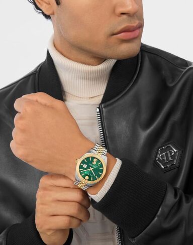 Philipp Plein Date Superlative Collection Luxury Mens Watch Timepieces with a Two Tone Bracelet and Case Featuring a Green Dial in Saudi Arabia