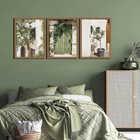 Wood Framed Vintage Italy Wall Art, Olive Green City Landscape Canvas Wall Decor Paintings, Large Modern Minimalist Posters Prints Pictures for Living Room,Bedroom,Office 12x16 Inch in Saudi Arabia