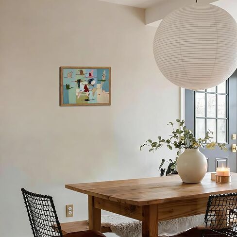 Vintage Wild Geese Wall Art, Neutral Abstract Flying BirdsFlying Birds Canvas Wall Decor Painting, Modern Colorful Geometric Animal Artwork Prints for Living Room Bedroom 12x16 Inch Wood Framed in Saudi Arabia