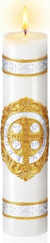 Conelist 8'' Cirios Religious Pascual Catolicos Medal Candle Catholic 2026 St Benedict Medals 3D Embossed Candles for Catholic First Communion Baptism Gift Baptism Prayer Easter Party Decoration in Kuwait