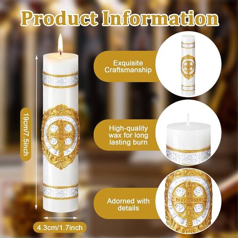Conelist 8'' Cirios Religious Pascual Catolicos Medal Candle Catholic 2026 St Benedict Medals 3D Embossed Candles for Catholic First Communion Baptism Gift Baptism Prayer Easter Party Decoration in Kuwait
