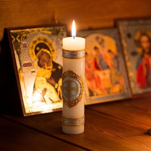 Conelist 8'' Cirios Religious Pascual Catolicos Medal Candle Catholic 2026 St Benedict Medals 3D Embossed Candles for Catholic First Communion Baptism Gift Baptism Prayer Easter Party Decoration in Kuwait