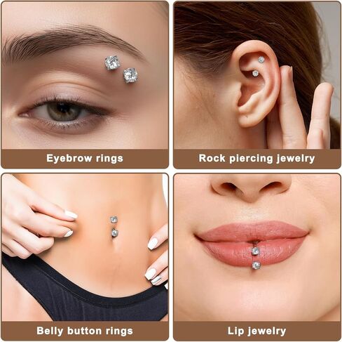 Tucnoeu Internally Threaded Eyebrow Piercing Jewelry, 16G 6mm 8mm 10mm Surgical Steel Silver Eyebrow Rings for Women Men, CZ Tiny Labret Lip Daith Navel Belly Button Helix Tragus Piercing Jewelry in Kuwait