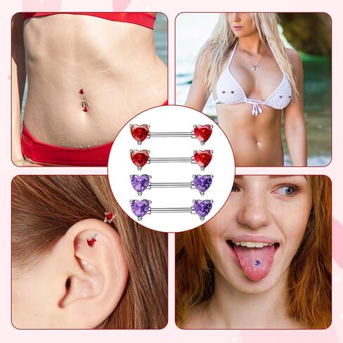 14G Titanium Nipple Barbell Internally Threaded – Heart CZ, Implant Grade Ti, Multipurpose for Rook Tragus Daith Body Piercing Jewelry in Saudi Arabia