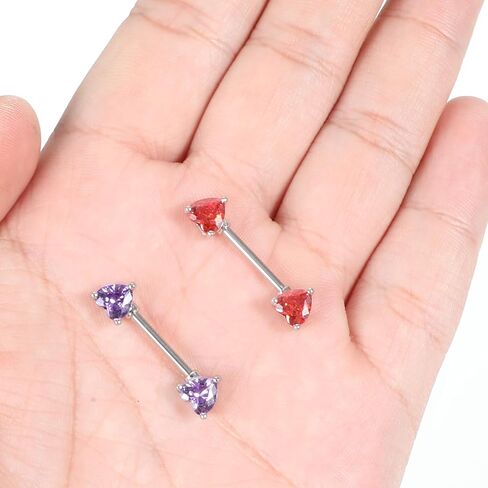 14G Titanium Nipple Barbell Internally Threaded – Heart CZ, Implant Grade Ti, Multipurpose for Rook Tragus Daith Body Piercing Jewelry in Saudi Arabia