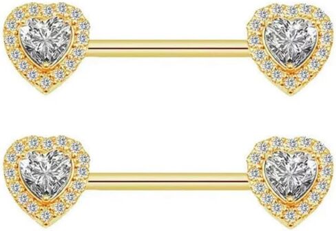 14G CZ Crystal Heart Nipple Rings for Women Sparkling 316L Surgical Steel Nipplerings Straight Bar Nipple Barbell Nipple Piercing Jewelry in Saudi Arabia