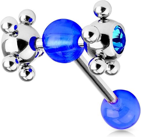 Luxe Modz 316L Surgical Steel 14G Tongue Ring Acrylic Blue Ball CZ Spinner Tickler Tongue Barbell Bar Punk Piercing Jewelry 16mm 5/8 Inch in Kuwait