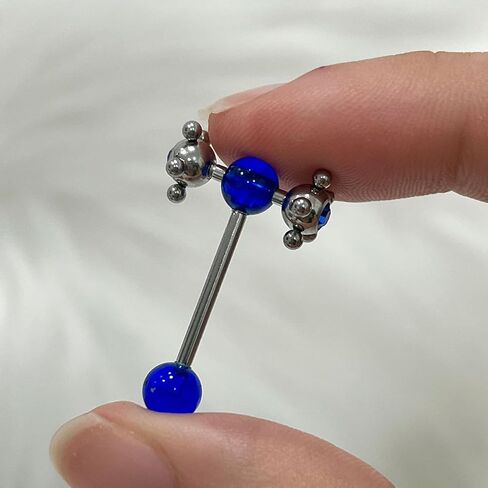 Luxe Modz 316L Surgical Steel 14G Tongue Ring Acrylic Blue Ball CZ Spinner Tickler Tongue Barbell Bar Punk Piercing Jewelry 16mm 5/8 Inch in Kuwait