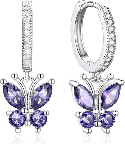 Silvora Birthstone Hoop Earrings for Women, Butterfly Huggie Earrings with 925 Sterling Silver Posts, Hypoallergenic Earrings for Sensitive Ears in Kuwait