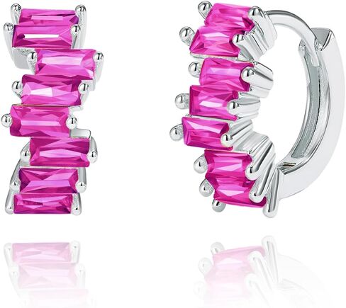 Me&Hz Small Cubic Zirconia Huggie Earrings for Women 14K Gold Plated Baguette CZ Hoops Hypoallergenic Silver Huggies Lightweight Trendy Jewelry for Women in Saudi Arabia