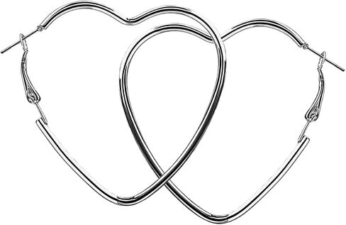 Heart Shaped Hoop Earrings Stainless Steel Silver Plated Drop Earrings Hypoallergenic and Lightweight Fashion Jewelry 1 Pair-Silvery in Saudi Arabia