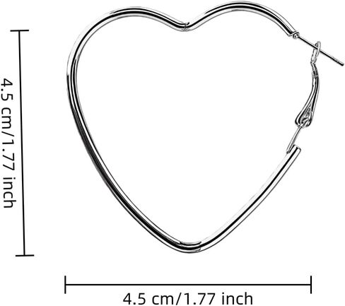 Heart Shaped Hoop Earrings Stainless Steel Silver Plated Drop Earrings Hypoallergenic and Lightweight Fashion Jewelry 1 Pair-Silvery in Saudi Arabia