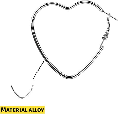 Heart Shaped Hoop Earrings Stainless Steel Silver Plated Drop Earrings Hypoallergenic and Lightweight Fashion Jewelry 1 Pair-Silvery in Saudi Arabia