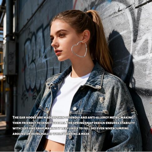 Heart Shaped Hoop Earrings Stainless Steel Silver Plated Drop Earrings Hypoallergenic and Lightweight Fashion Jewelry 1 Pair-Silvery in Saudi Arabia