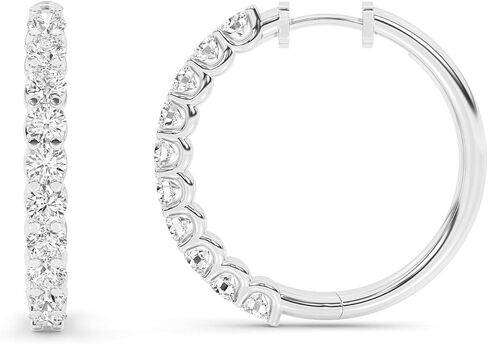 Lab Grown Diamond Hoop Earrings for Women | 1/2-2 1/4 CTTW Sterling Silver Diamond Earrings in Kuwait