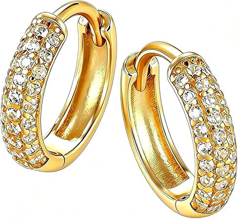 Dainty 14K Gold Plated Hoop Earrings for Women Small Gold Hoop Earring for Womens with Round Cubic Zirconia Lightweight Huggie Hoops Earring for Womens in Saudi Arabia