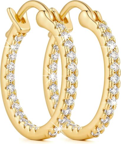 Gold Hoop Earrings 14K Gold Earrings for Women Gold Hoop Earrings for Womens Hoops Dazzle from Every Single Angle with Double Cubic Zirconia Hoops Earring for Womens 15/20/30/35mm in Saudi Arabia