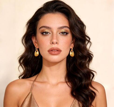 YUJIE أقراط طارة ذهب للنساء مع سحر هندسي 18K مطلية بالذهب حصاة استرخى أقراط الحد الأدنى بيان مجوهرات in Kuwait