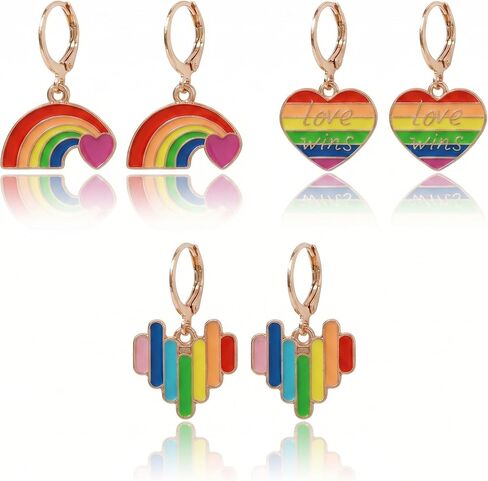 3 Pairs Rainbow Pride Earrings, LGBTQ Love Wins Colorful Enamel Earrings for Women LGBTQ Jewelry Gifts in Saudi Arabia