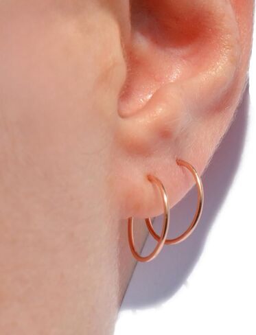 14k Real Gold Thin Hoop Earrings | Hoops Gold Hoop Earrings for Women Tiny Dainty 14 Karat Small Earring Hoops Mini Hugging Petite 14 Carat Wire Endless Skinny Earings Aretes Argollas Huggies Jewelry | Handmade in FL in Saudi Arabia