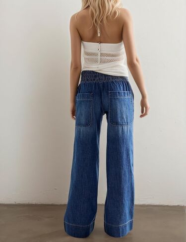 People Free Jeans, People Free Dupes, Womens Mid Rise Wide Leg Pants Casual Baggy Cropped Barrel Jeans Trendy Long Denim Pants with Pockets in Saudi Arabia