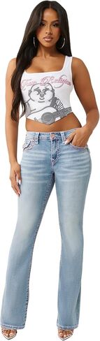 True Religion Women’s Becca Super T Bootcut Jean – Mid Rise Fit, Stretch Denim, Signature Super T Stitching in Saudi Arabia