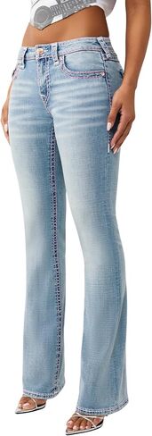 True Religion Women’s Becca Super T Bootcut Jean – Mid Rise Fit, Stretch Denim, Signature Super T Stitching in Saudi Arabia