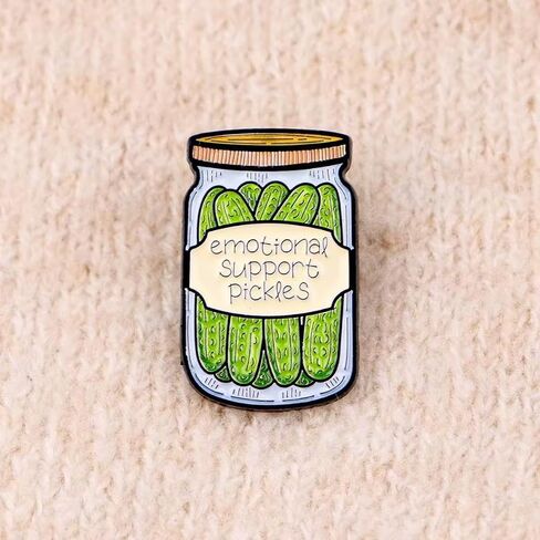 "Emotional Support Pickles" Jar Enamel Pin, Funny Mental Health Lapel Badge for Food Lovers in Saudi Arabia