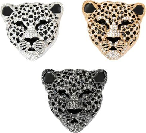 3-Piece Men's Vintage Leopard Head Brooch Set - Distinctive Cheetah Pins, Rhinestone Animal Lapel Pins Perfect for Suits, Casual Jackets, and Hat Accessories in Saudi Arabia