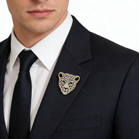 3-Piece Men's Vintage Leopard Head Brooch Set - Distinctive Cheetah Pins, Rhinestone Animal Lapel Pins Perfect for Suits, Casual Jackets, and Hat Accessories in Saudi Arabia