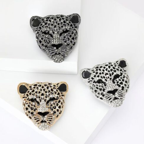 3-Piece Men's Vintage Leopard Head Brooch Set - Distinctive Cheetah Pins, Rhinestone Animal Lapel Pins Perfect for Suits, Casual Jackets, and Hat Accessories in Saudi Arabia