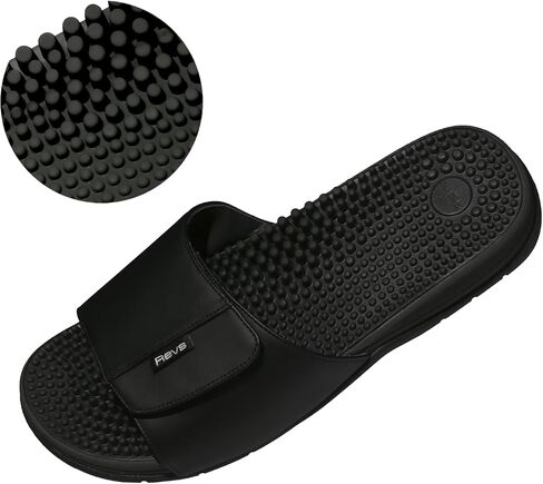 Revs - Men’s Slip-On Reflexology & Acupressure Massage Sandals. Comfort Footwear, Adjustable Strap, Shock Absorbing, Cushion Sole & Orthotic Arch. Wear for Pain Relief. US Orders Ship from US Stock in Kuwait