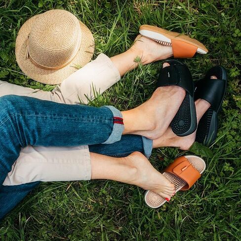 Revs - Men’s Slip-On Reflexology & Acupressure Massage Sandals. Comfort Footwear, Adjustable Strap, Shock Absorbing, Cushion Sole & Orthotic Arch. Wear for Pain Relief. US Orders Ship from US Stock in Kuwait