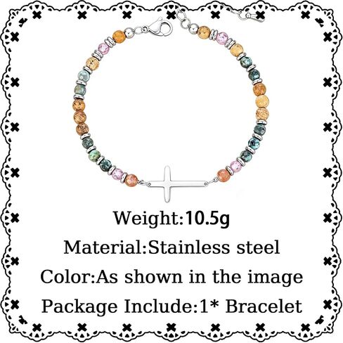 GAUEIOUR Cross Natural Stone Bracelet for Women,Birthday Easter Baptism Stainless Steel Cross Christian Religious Faith Bracelet,To My Friend Inspirational Scripture Positive Memory Jewelry Gift in Saudi Arabia