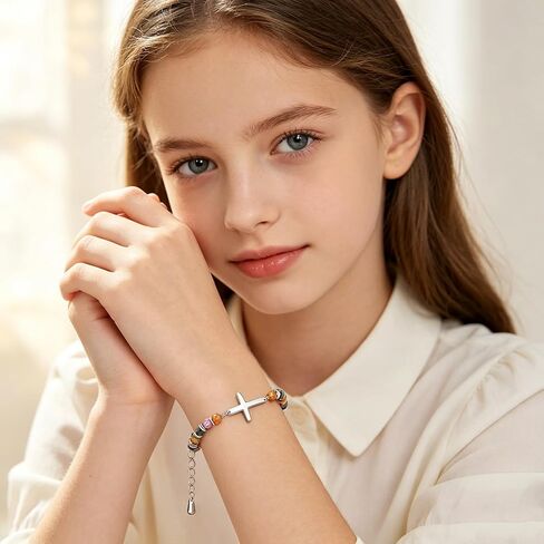 GAUEIOUR Cross Natural Stone Bracelet for Women,Birthday Easter Baptism Stainless Steel Cross Christian Religious Faith Bracelet,To My Friend Inspirational Scripture Positive Memory Jewelry Gift in Saudi Arabia